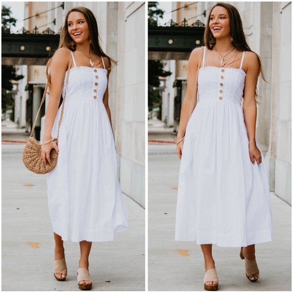 FREE PEOPLE 100% Cotton Feminine Versatile Lilah Pleated Tube Midi Dress Sz M - Picture 2 of 11